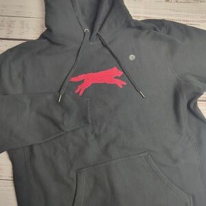 Greyson Hoodie Mens Medium Black Red Wolf Spellout Pullover Sweatshirt Casual